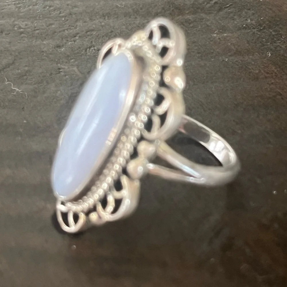 Southwest Sterling silver & blue lace agate ring- size 7 - Picture 2 of 12